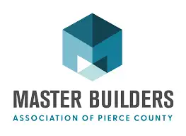 Logo featuring a geometric design and text for Master Builders Association of Pierce County.