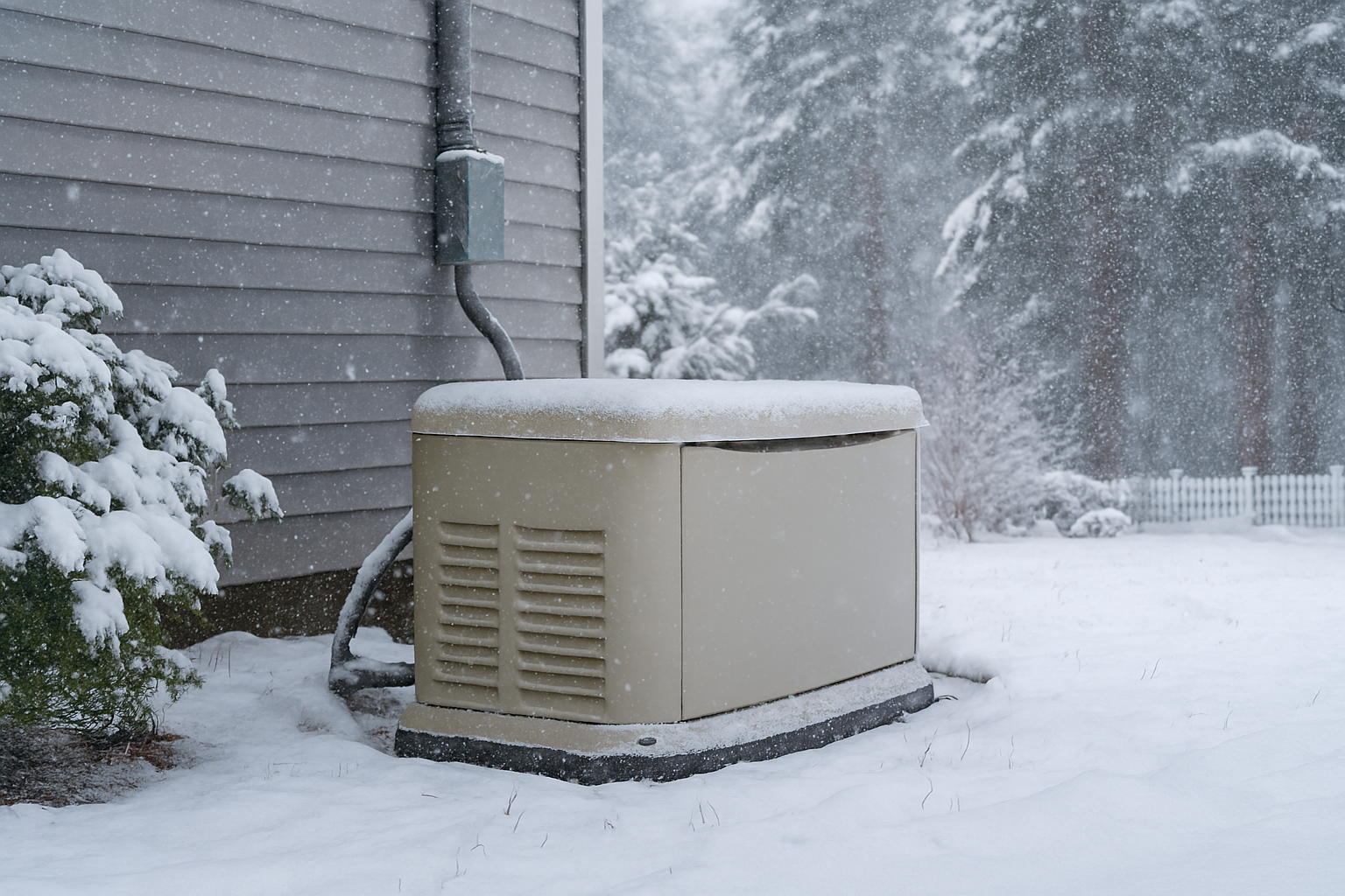 Generator covered in snow outside home