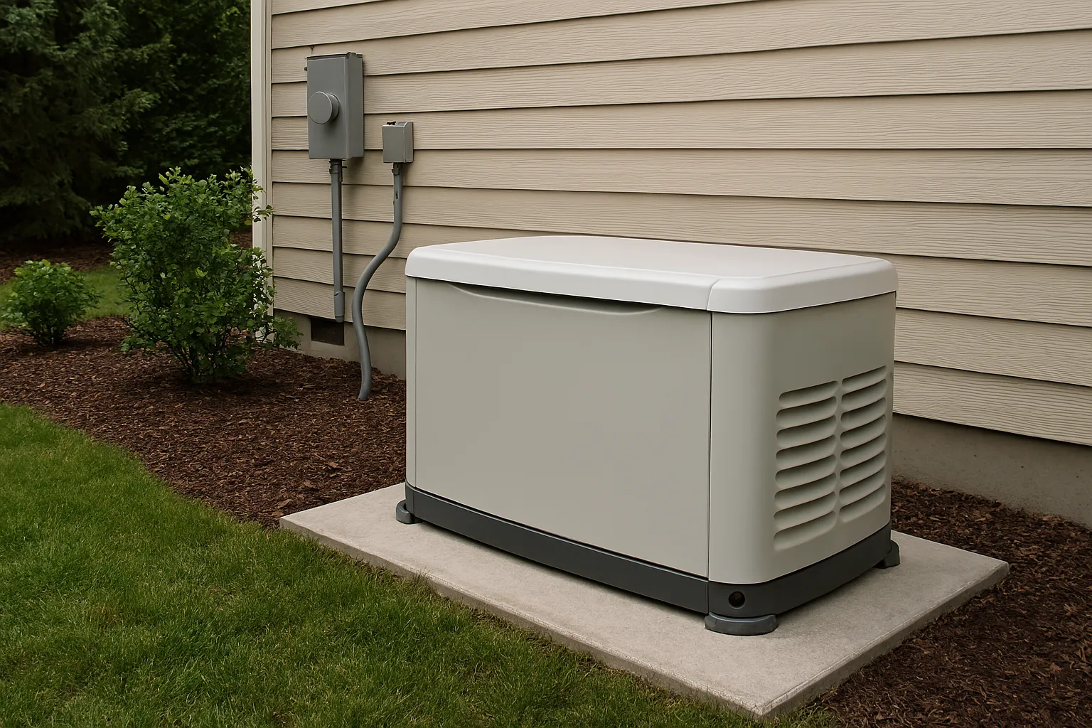 Backup generator installed beside a house