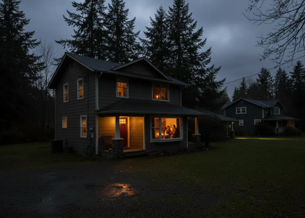 Cozy home glowing in dark evening