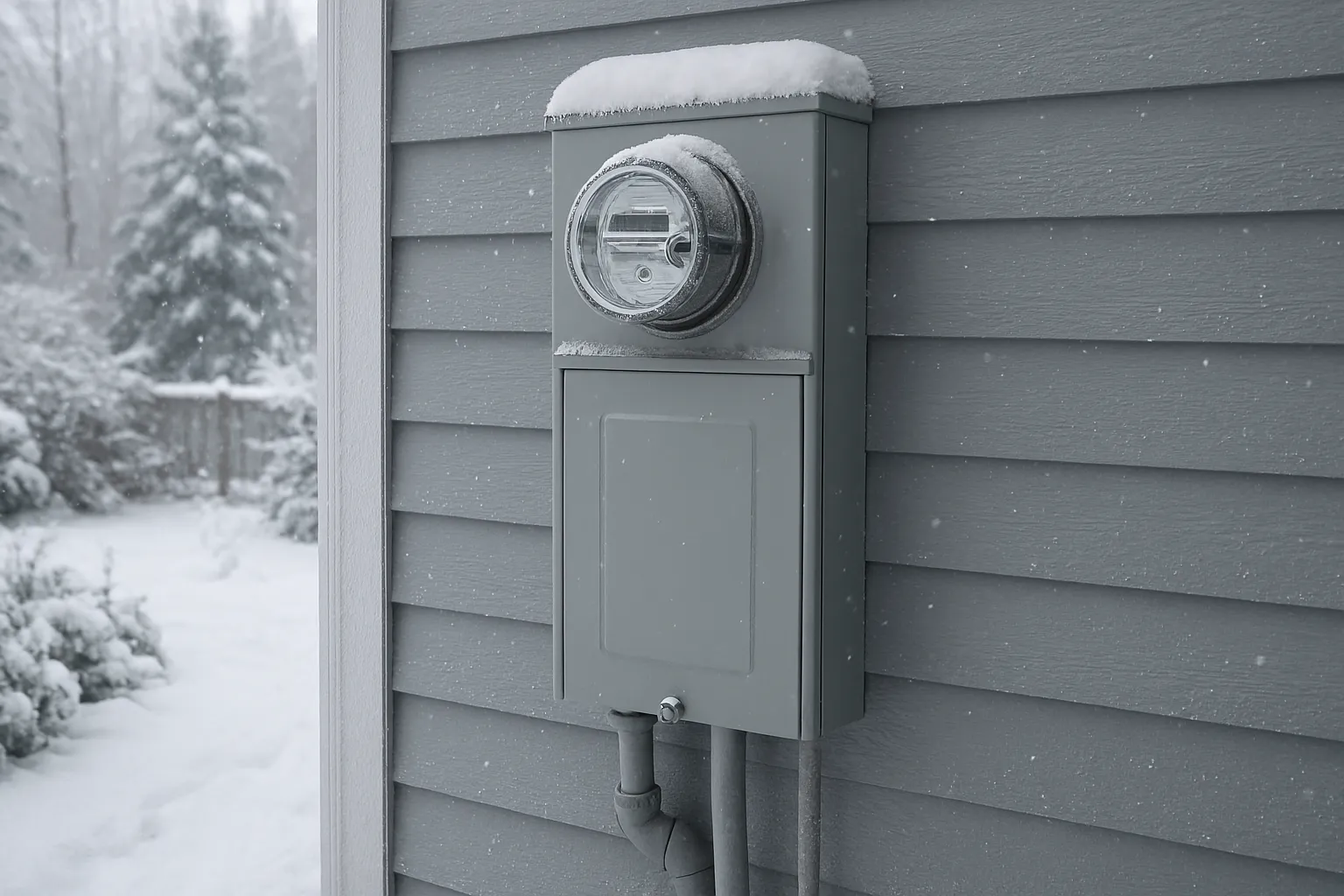 Electrical panel covered in snow